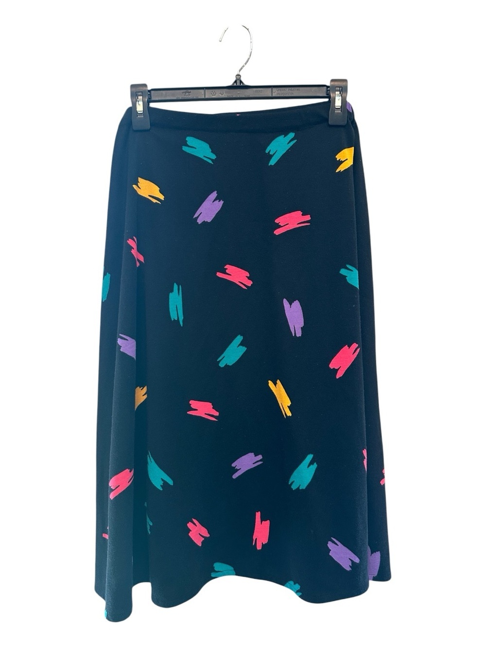 Vintage 80’s Black Midi Skirt with Pink, Teal, Purple & Yellow Brushstrokes M/L*